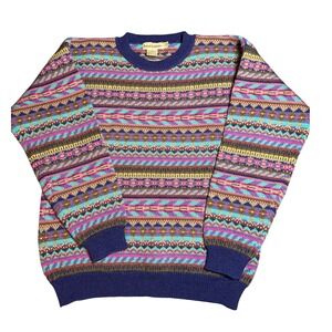 Royal Robbins 100% Wool Fair Isle Sweater Sz M Geometric Knit Vintage 90s Taiwan